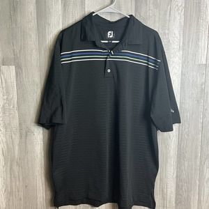 FootJoy FJ Golf Polo Shirt Adult XL Short‎ Sleeve Chest Stripes Black Blue Mens